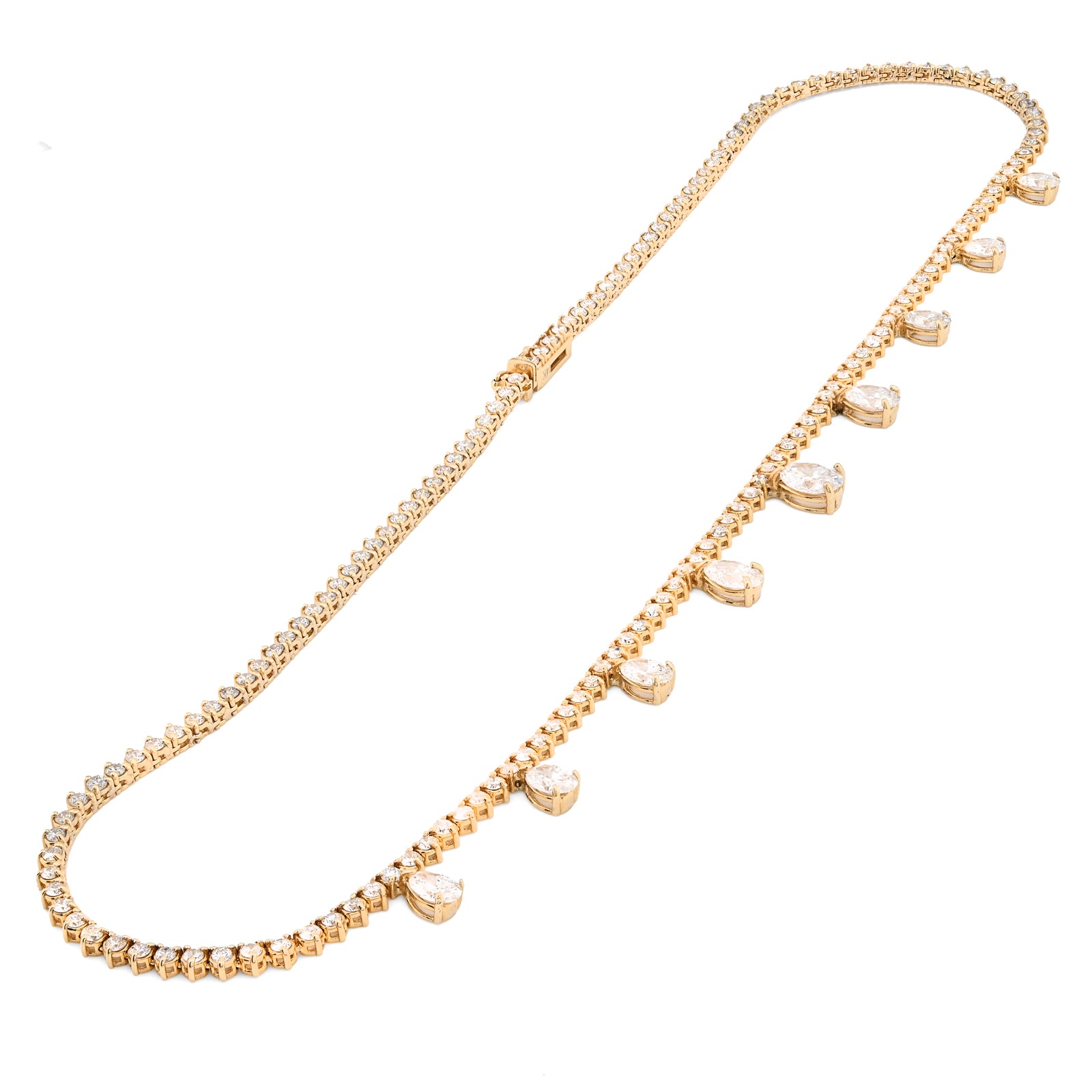 14K Yellow Gold 9.52 CT Lab Diamond Solitaire Tennis Chain 17" Women 18.8 g Necklace