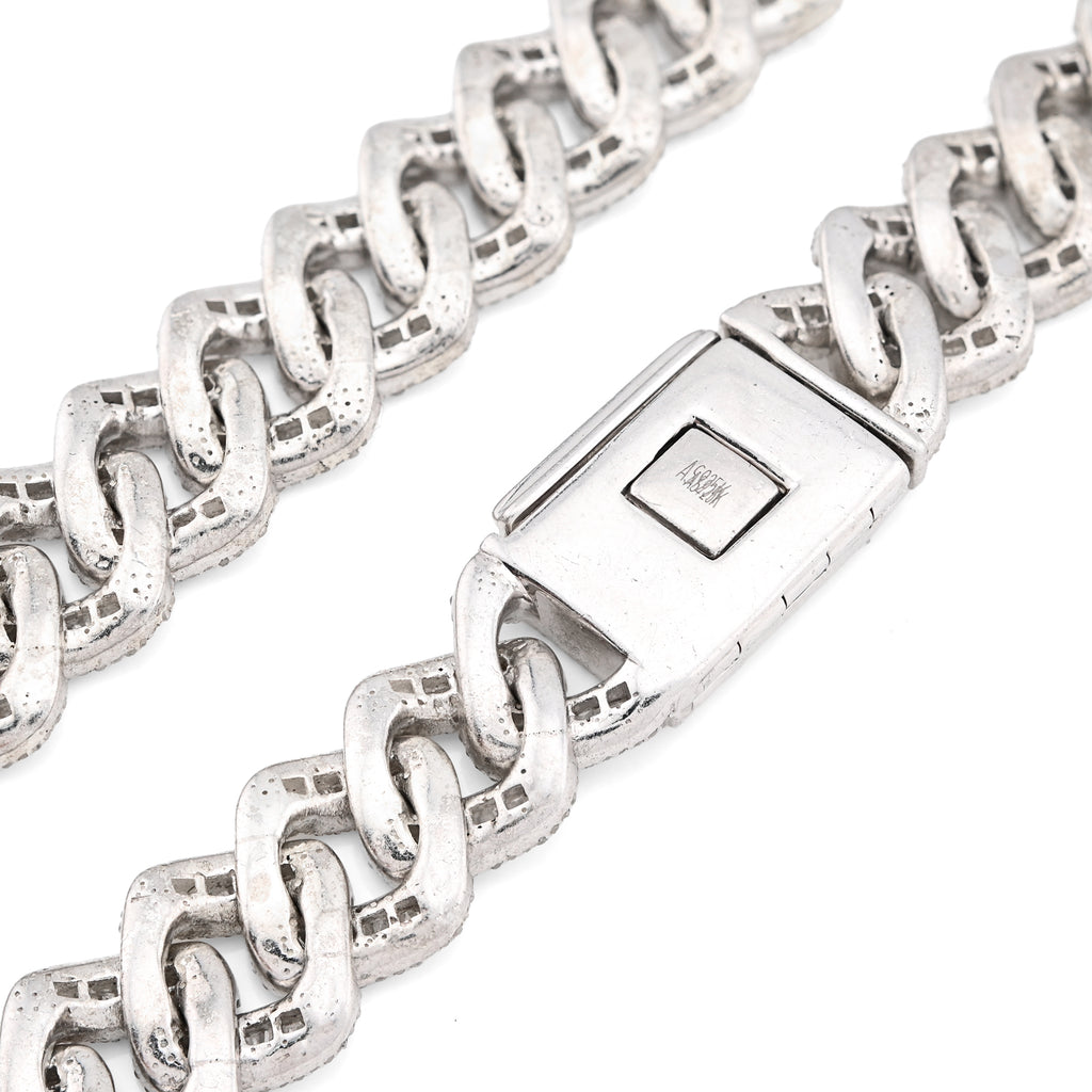 925 Sterling Silver 20.26 CT Natural Diamond 13 MM Cuban Link Necklace 22" Men Chain 113.6 g