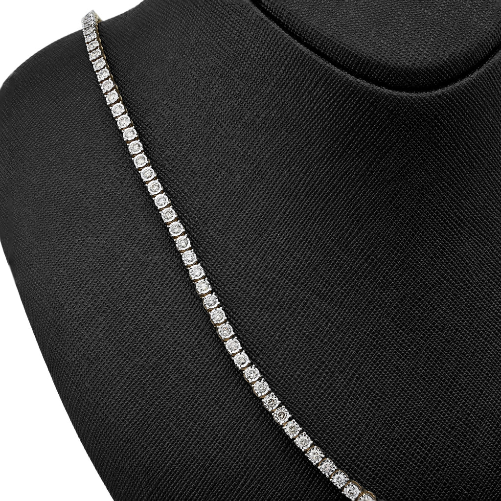 10K Yellow Gold 9.50 CT Natural Diamond Illusion Set Tennis Chain 3 MM 24" Men Necklace