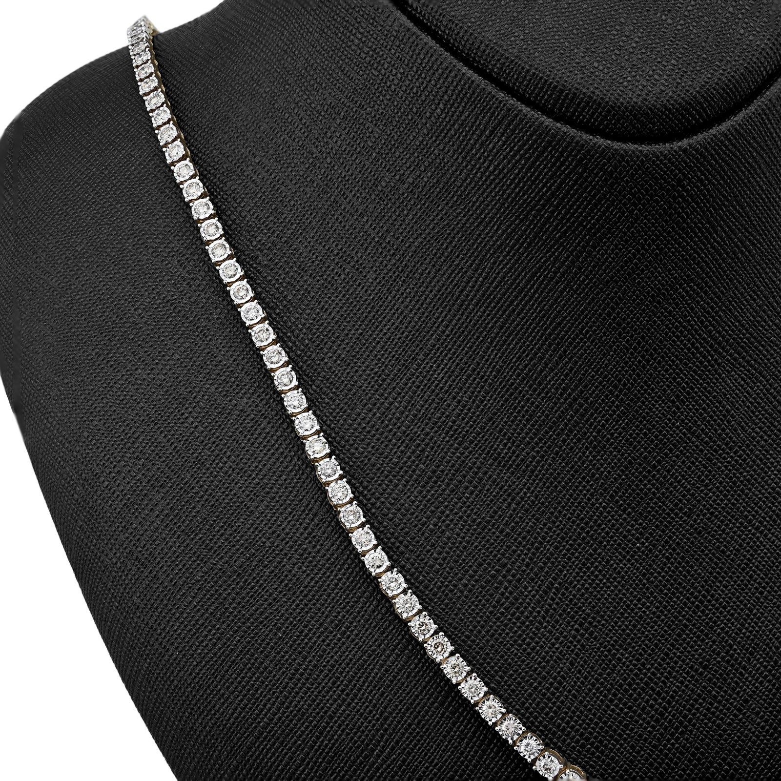 10K Yellow Gold 9.50 CT Natural Diamond Illusion Set Tennis Chain 3 MM 24" Men Necklace