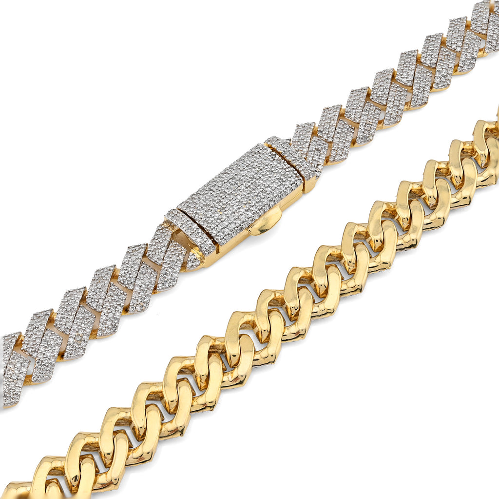 10K Yellow Gold 16.89 CT Natural Diamond Flower Setting Tennis Chain 22" Men's