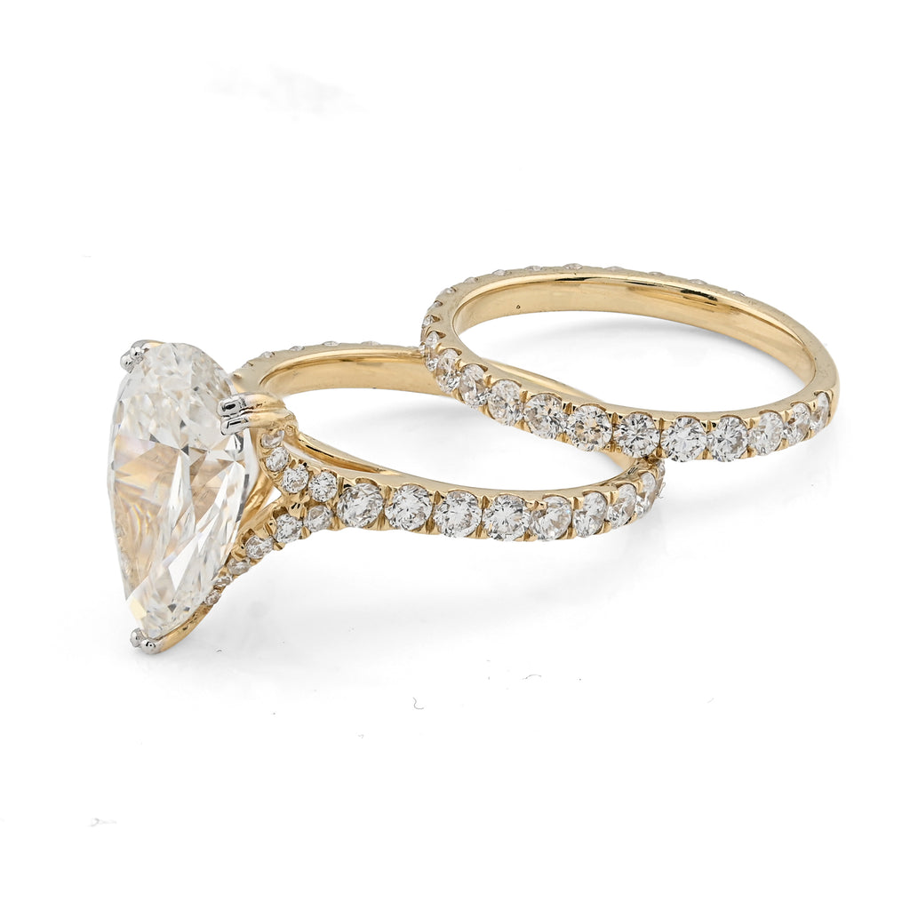 14K Yellow Gold 5.85 CT Teardrop Diamond Ring with Band for women