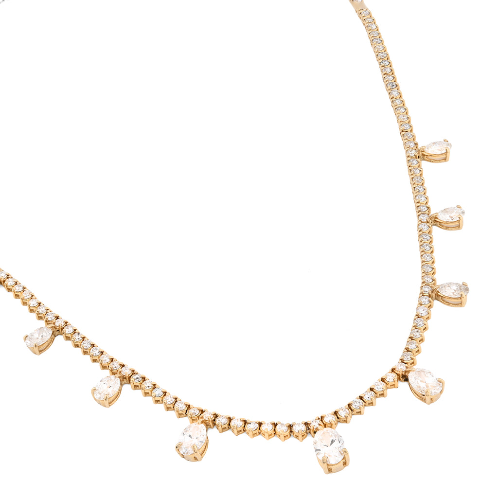 14K Yellow Gold 9.52 CT Lab Diamond Solitaire Tennis Chain 17" Women 18.8 g Necklace