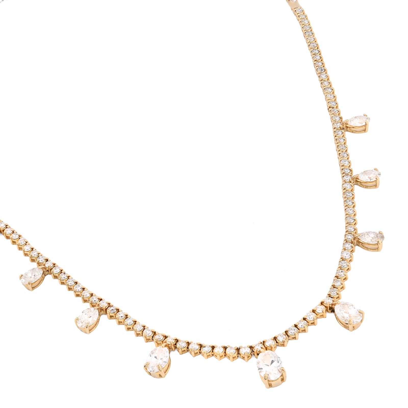 14K Yellow Gold 9.52 CT Lab Diamond Solitaire Tennis Chain 17" Women 18.8 g Necklace
