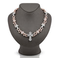 10K Rose/White Gold 2 Tone 28CT Natural Diamond Round/Baguette Cross & Infinity Link Chain 22" Necklace