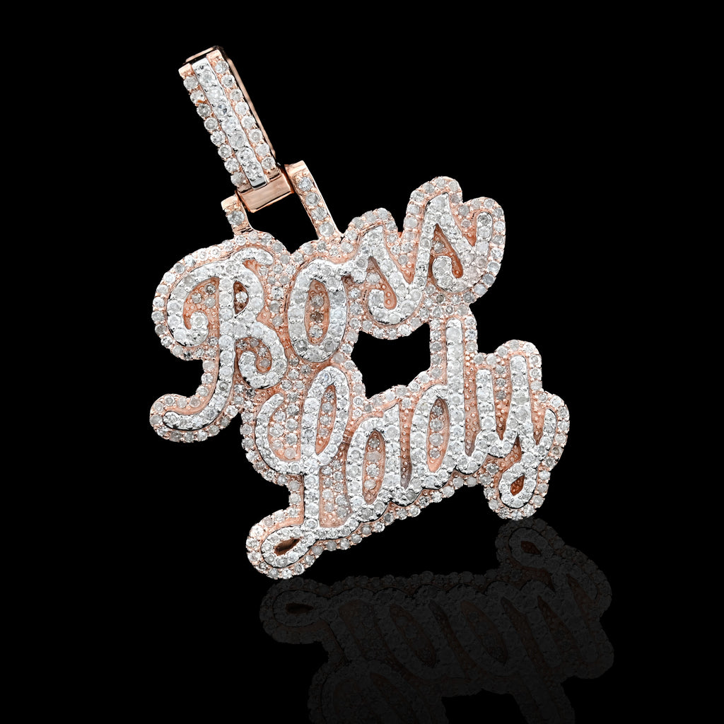10K Rose Gold 1.12 CT Natural Diamond "BOSS LADY" Pendant Women 36 MM