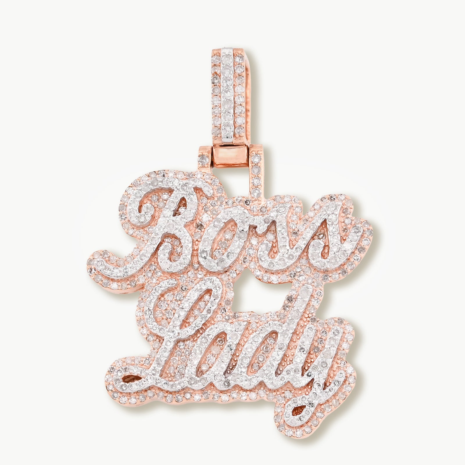 10K Rose Gold 1.12 CT Natural Diamond "BOSS LADY" Pendant Women 36 MM
