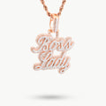 10K Rose Gold 1.12 CT Natural Diamond "BOSS LADY" Pendant Women 36 MM