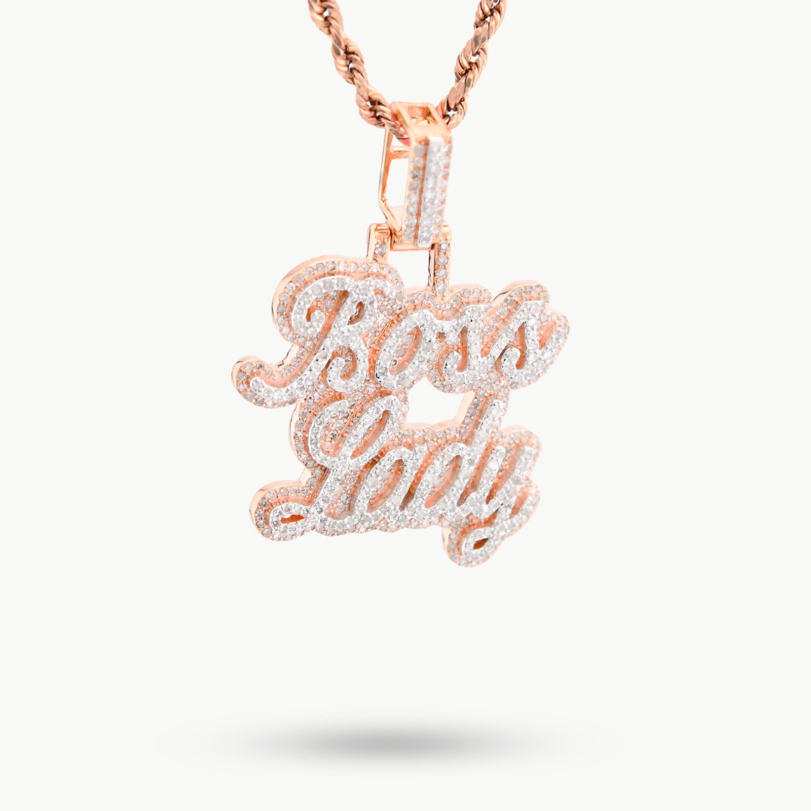10K Rose Gold 1.12 CT Natural Diamond "BOSS LADY" Pendant Women 36 MM