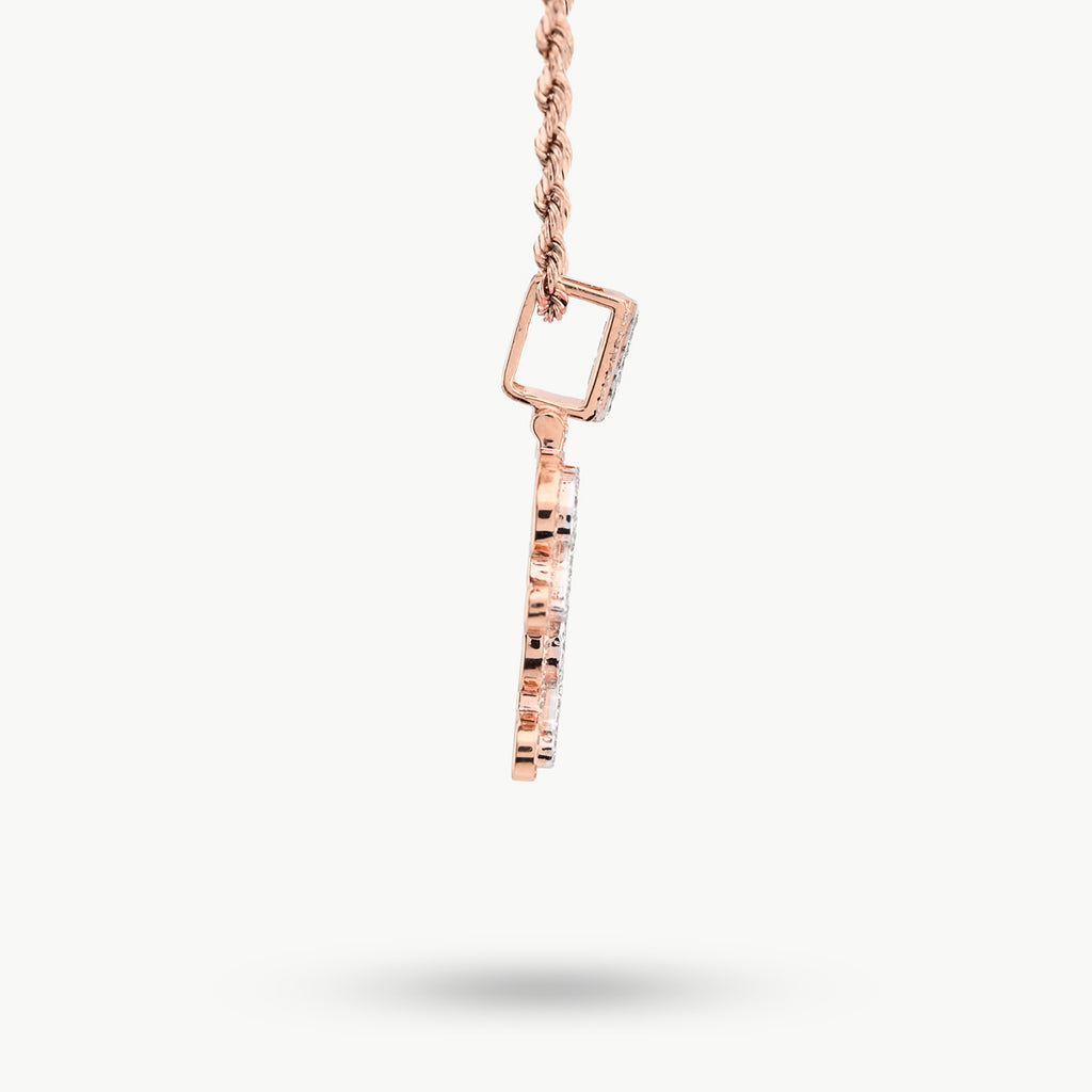 10K Rose Gold 1.12 CT Natural Diamond "BOSS LADY" Pendant Women 36 MM