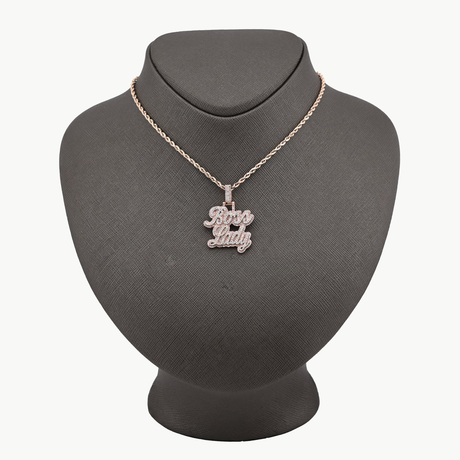 10K Rose Gold 1.12 CT Natural Diamond "BOSS LADY" Pendant Women 36 MM
