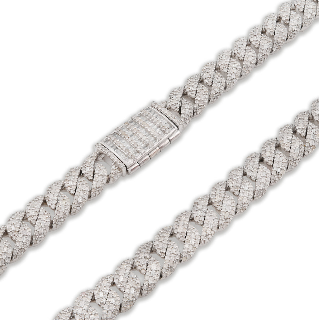 925 Sterling Silver 11.67 CT Natural Diamond 8 MM Cuban Link Necklace 22" Men Chain 72.6 g