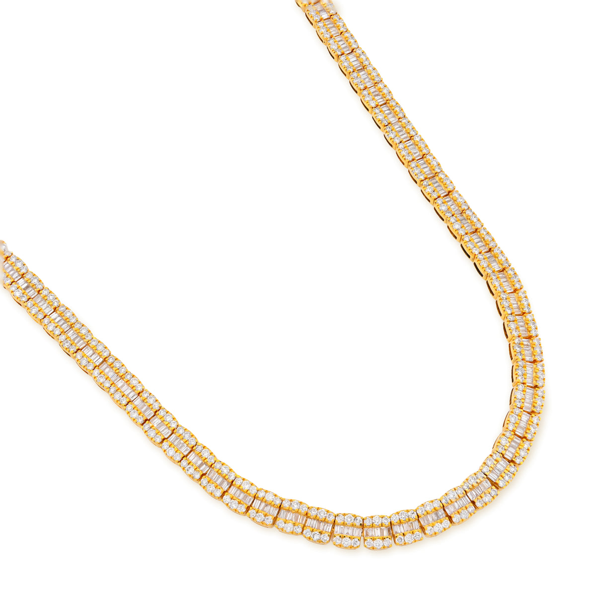 10K Yellow Gold 10.43CT Natural Diamond Round/Baguette 22" Tennis Necklace 5.5MM Men Women Chain