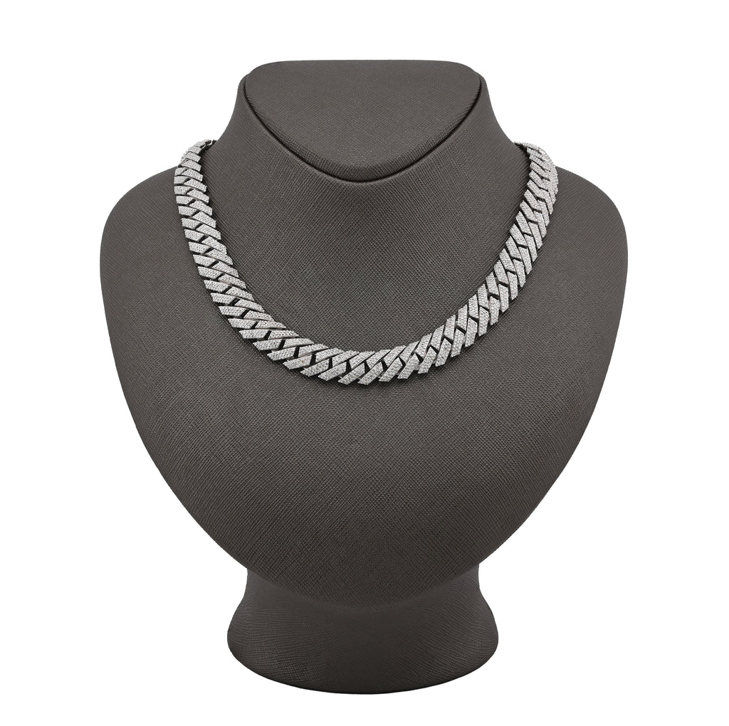 925 Sterling Silver 14.83 CT Natural Diamond 12 MM Snake Cuban Link Necklace 18" Men Chain 96.7 g