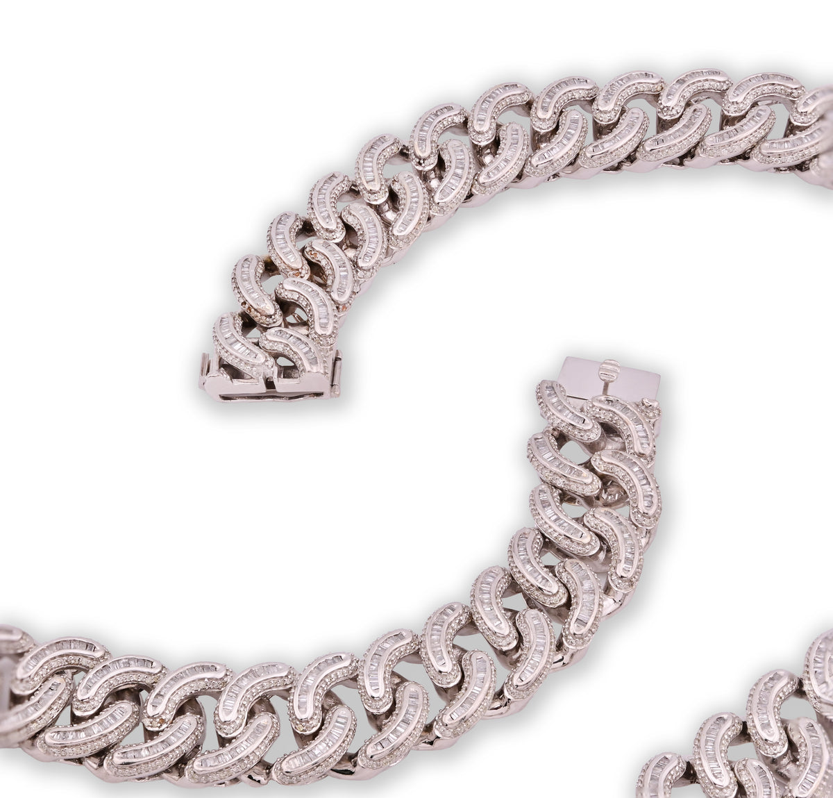 10K White Gold Natural Diamond 26.5 CT Round/Baguette Natural Diamond 17MM Cuban Link Chain 23" Men Necklace