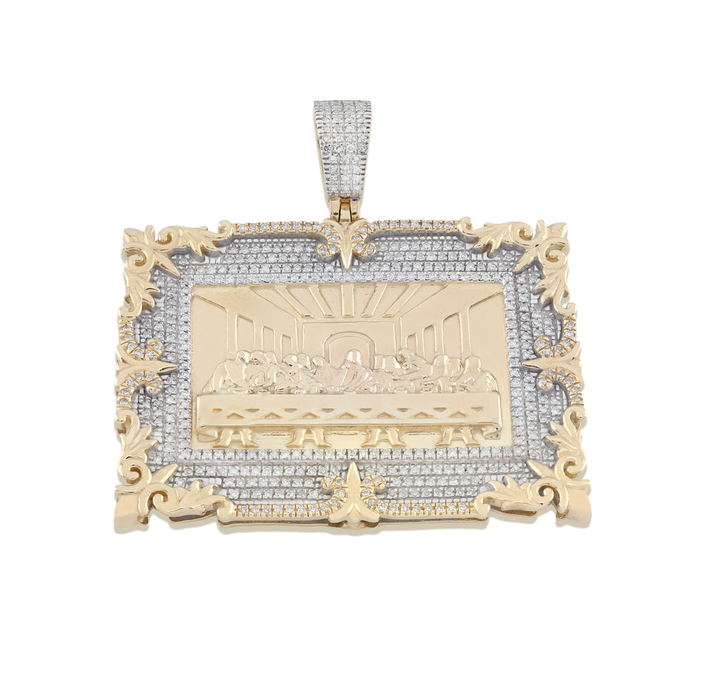 10K Yellow Gold 0.80 CT Natural Diamond Last Supper Pendant Rectangular Men Women Charm 41.6 MM 14.7 g