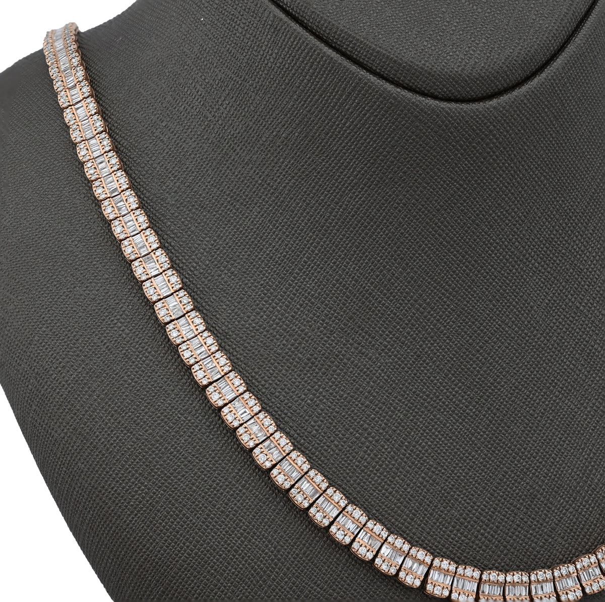 10K Rose Gold 15.4CT Natural Diamond Round/Baguette 7MM tennis Chain 7MM Men Women Necklace