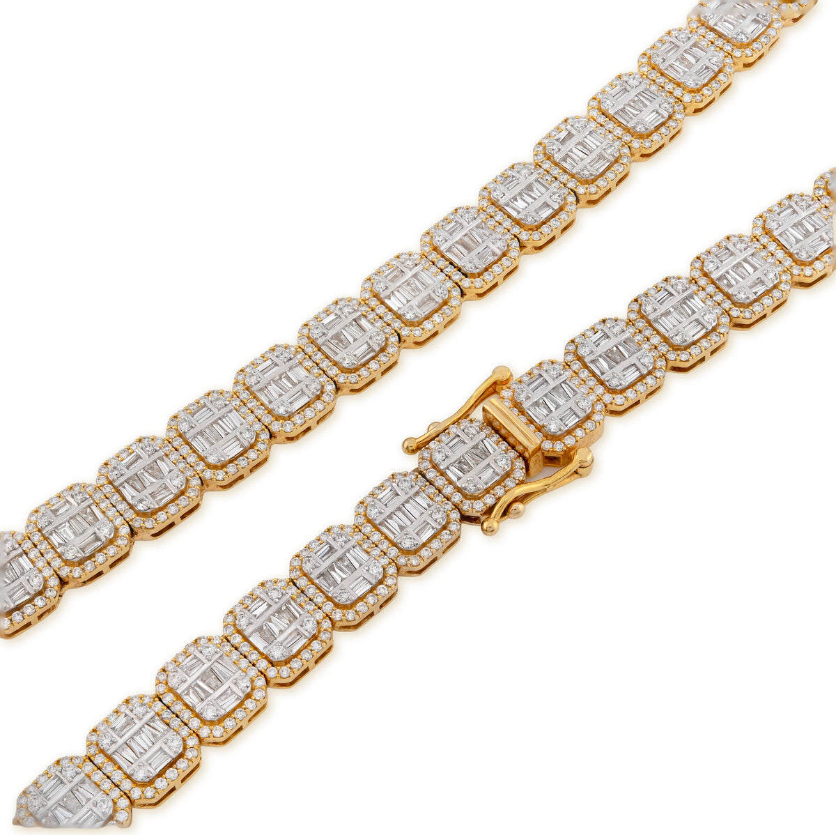 10K Yellow Gold 22.39CT Natural Diamond Baguette/Round 10MM Tennis 22" Chain Men Women 87g Necklace