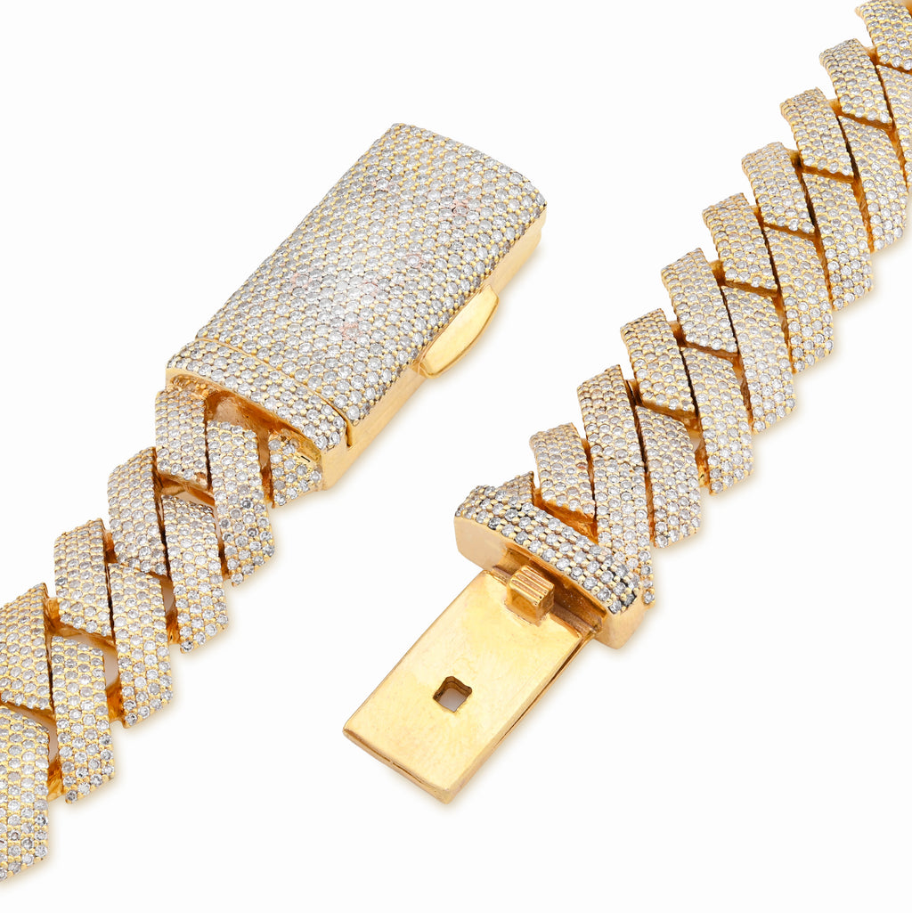 10K Yellow Gold 23.5CT Natural Diamond 14MM Cuban Link Chain 22" Men Necklace 169.6g