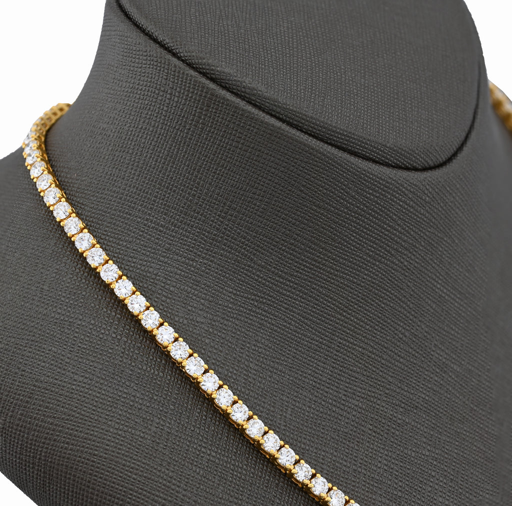 10K Yellow Gold 25.8CT Lab Diamond 25 pointer 22" Tennis Chain 3.5MM Men Women Necklace
