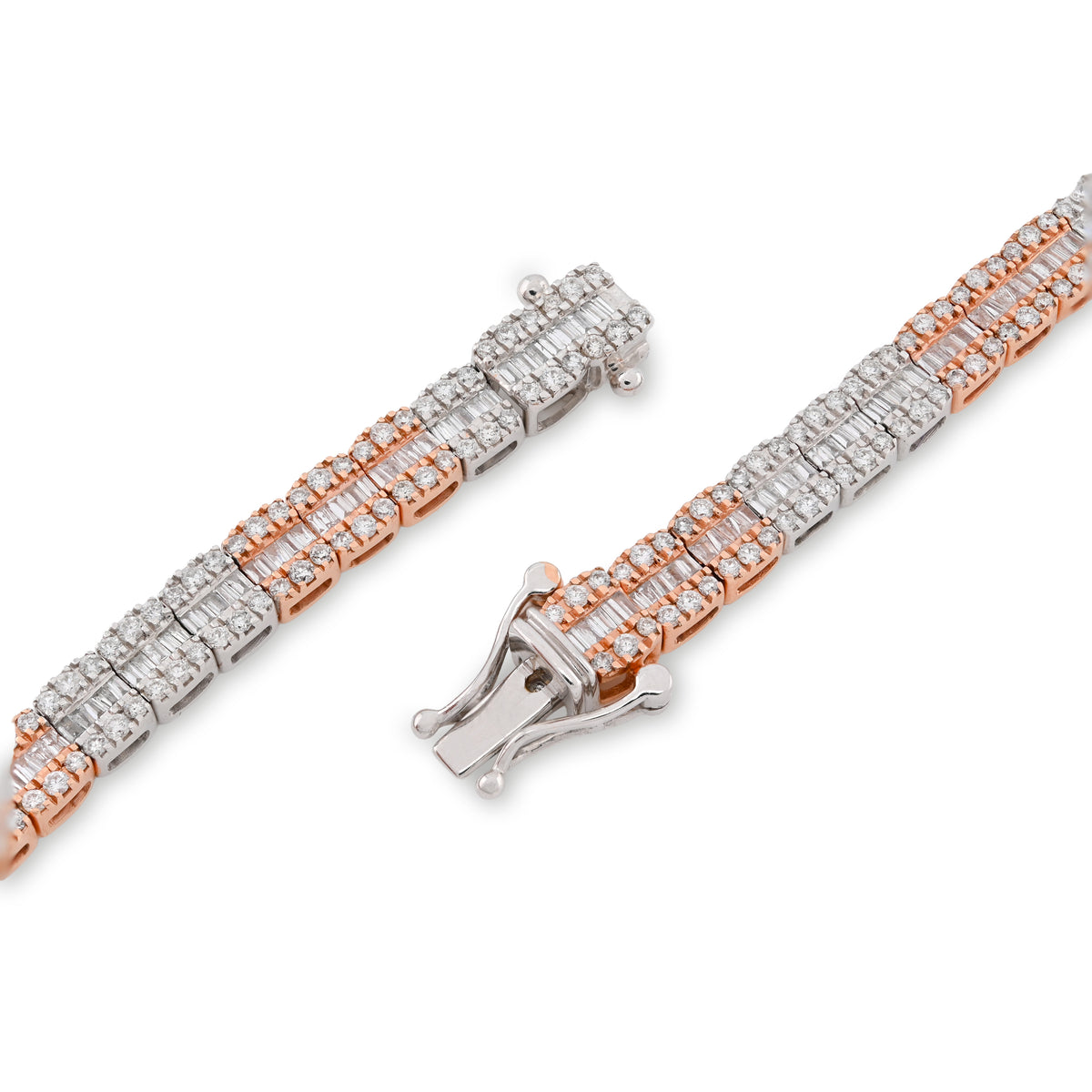 10K Rose/White Gold 9CT Natural Diamond Round/Baguette Tennis Chain 5MM Men Women 20" Chain