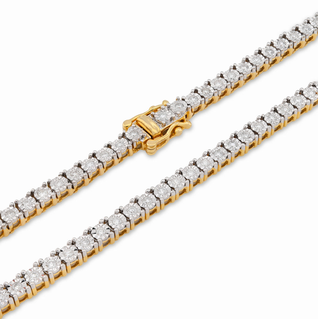 10K Yellow Gold 3.02CT Natural Diamond 20" Tennis Necklace 4MM Men Women Chain 22"