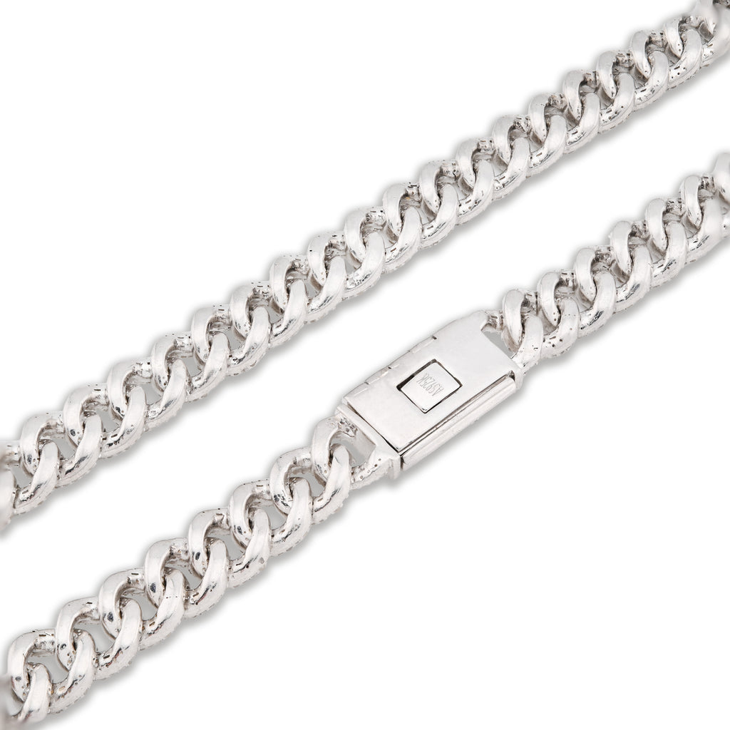 925 Sterling Silver 11.67 CT Natural Diamond 8 MM Cuban Link Necklace 22" Men Chain 72.6 g