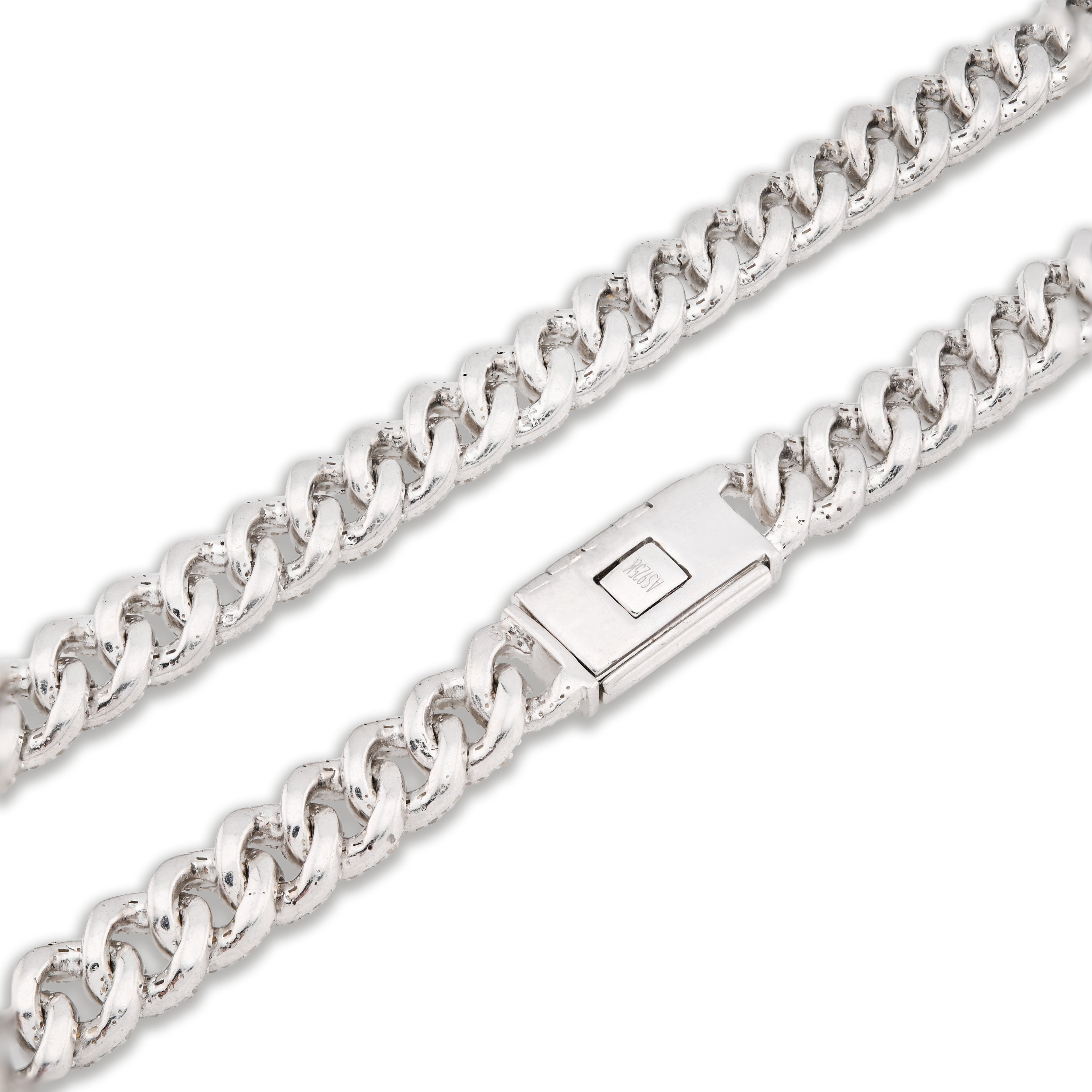 925 Sterling Silver 11.67 CT Natural Diamond 8 MM Cuban Link Necklace 22" Men Chain 72.6 g