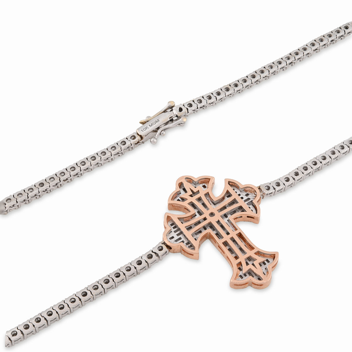 10K Rose/White 2 Tone Natural Diamond 4CT Round/Baguette 22" Tennis Chain 2.8MM Men Women Necklace