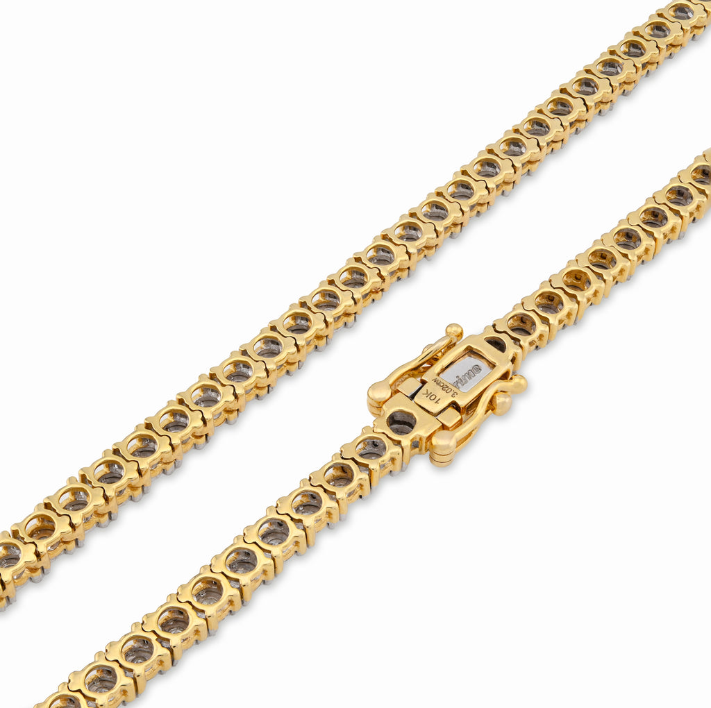 10K Yellow Gold 3.02CT Natural Diamond 20" Tennis Necklace 4MM Men Women Chain 22"