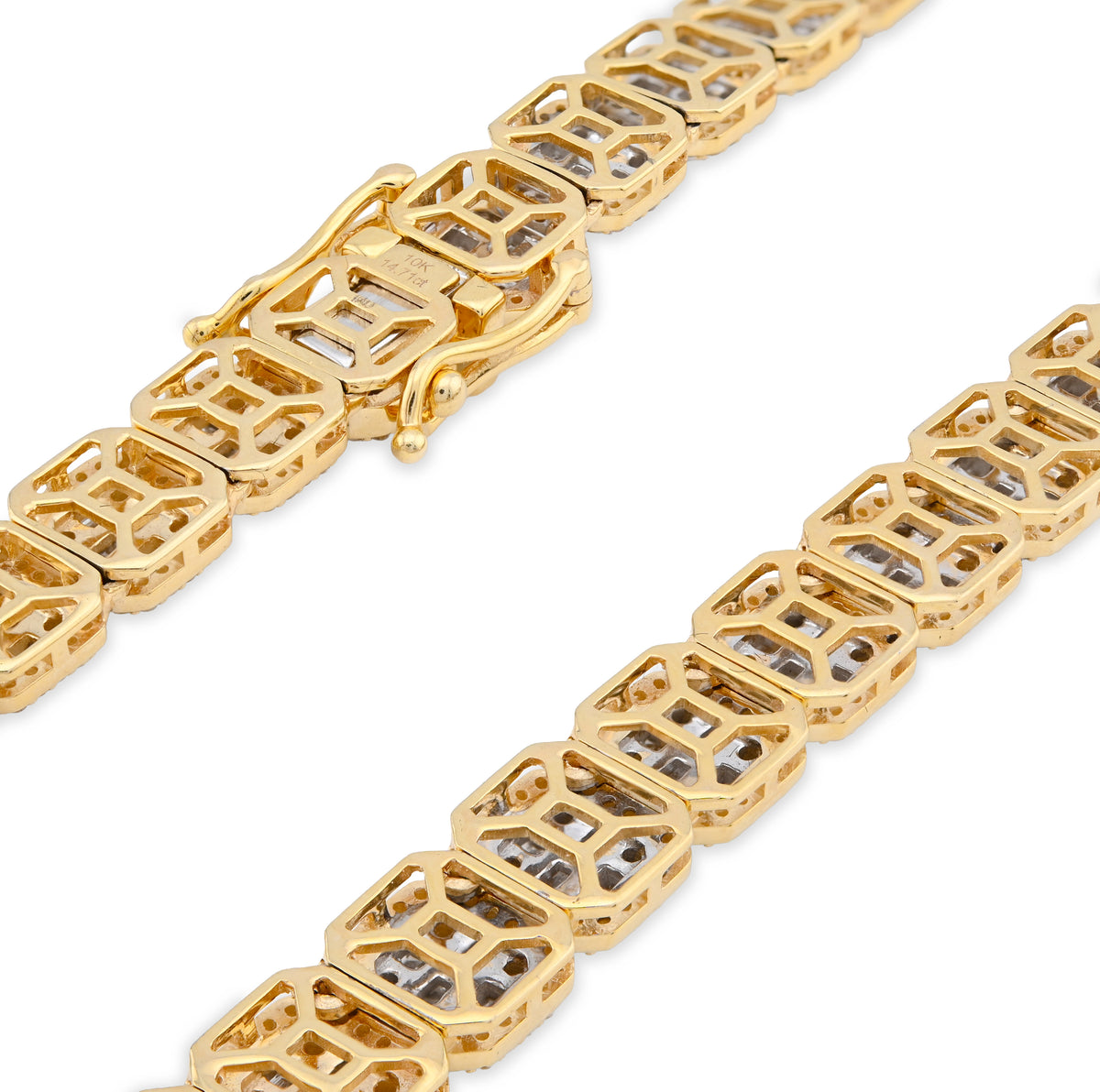 10K Yellow Gold 14.71CT Baguette Natural Diamond 77.3G Tennis Chain Men Women 8MM Necklace