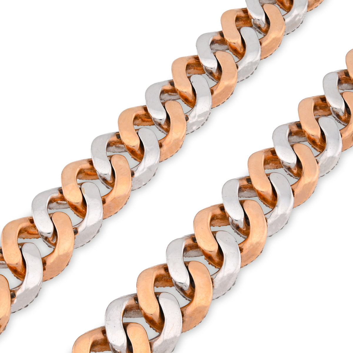 10K Rose/White Gold 21.48CT Natural Round/Baguette Diamond 22" Cuban Link Chain 12MM Necklace