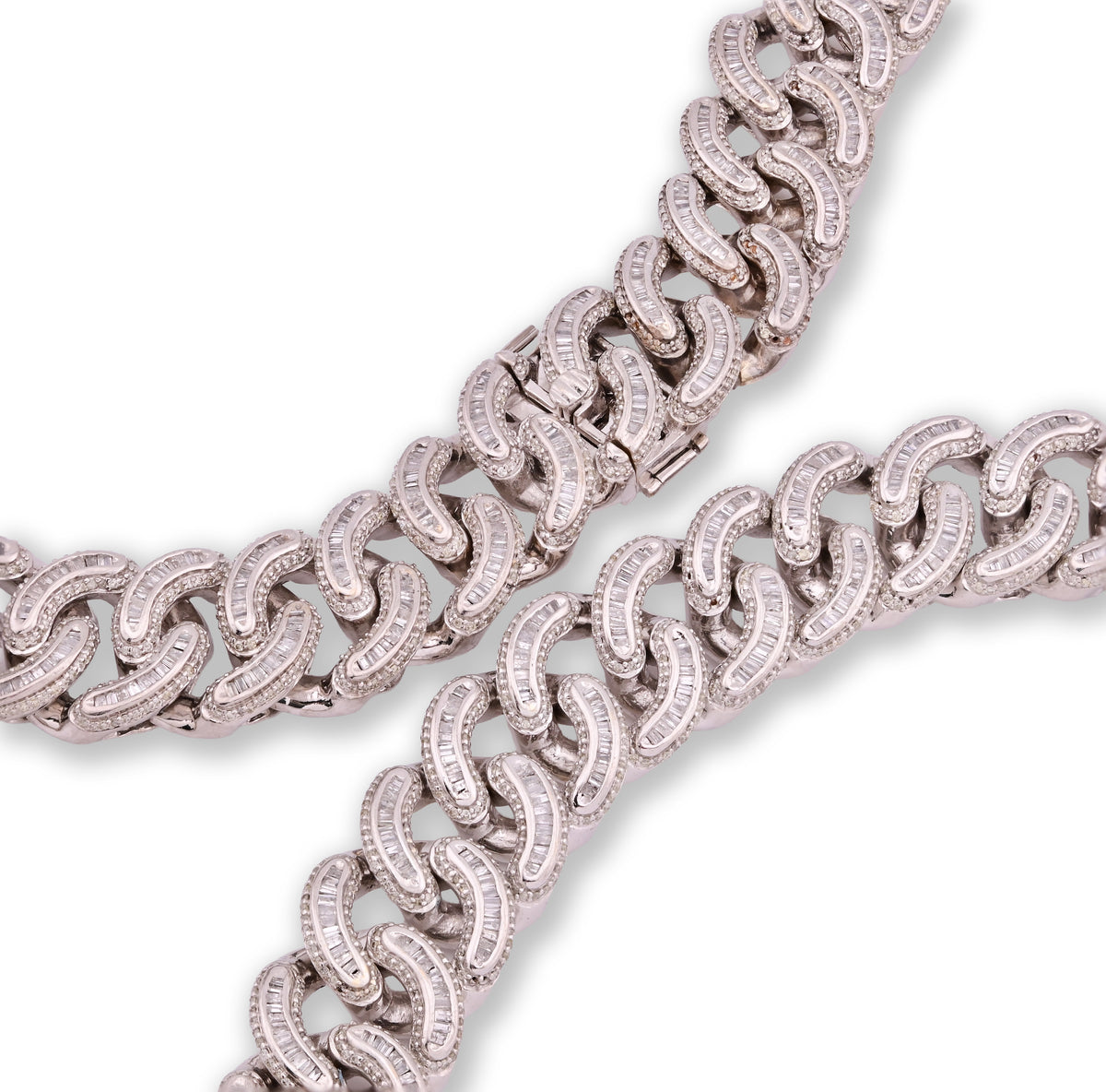 10K White Gold Natural Diamond 26.5 CT Round/Baguette Natural Diamond 17MM Cuban Link Chain 23" Men Necklace