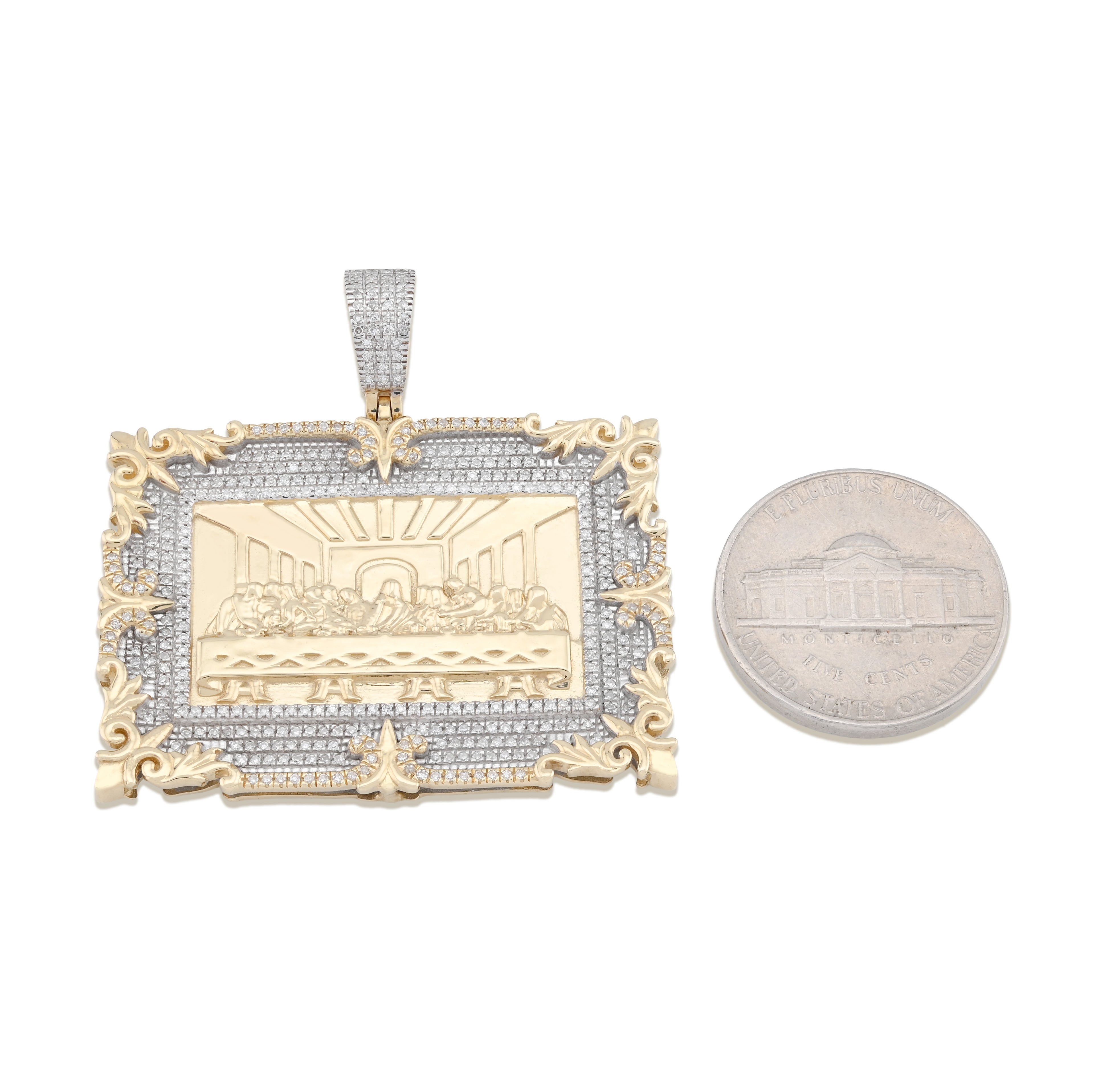 10K Yellow Gold 0.80 CT Natural Diamond Last Supper Pendant Rectangular Men Women Charm 41.6 MM 14.7 g