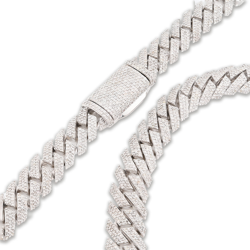925 Sterling Silver 14.83 CT Natural Diamond 12 MM Snake Cuban Link Necklace 18" Men Chain 96.7 g