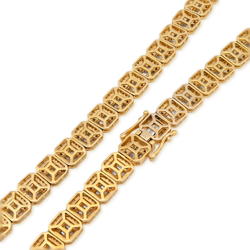 10K Yellow Gold 22.39CT Natural Diamond Baguette/Round 10MM Tennis 22" Chain Men Women 87g Necklace