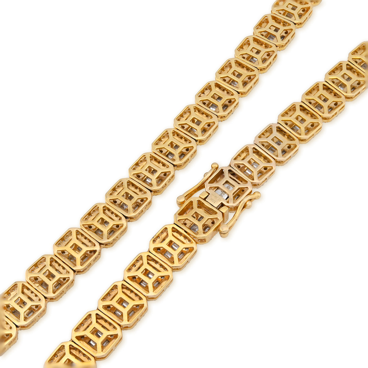 10K Yellow Gold 22.39CT Natural Diamond Baguette/Round 10MM Tennis 22" Chain Men Women 87g Necklace