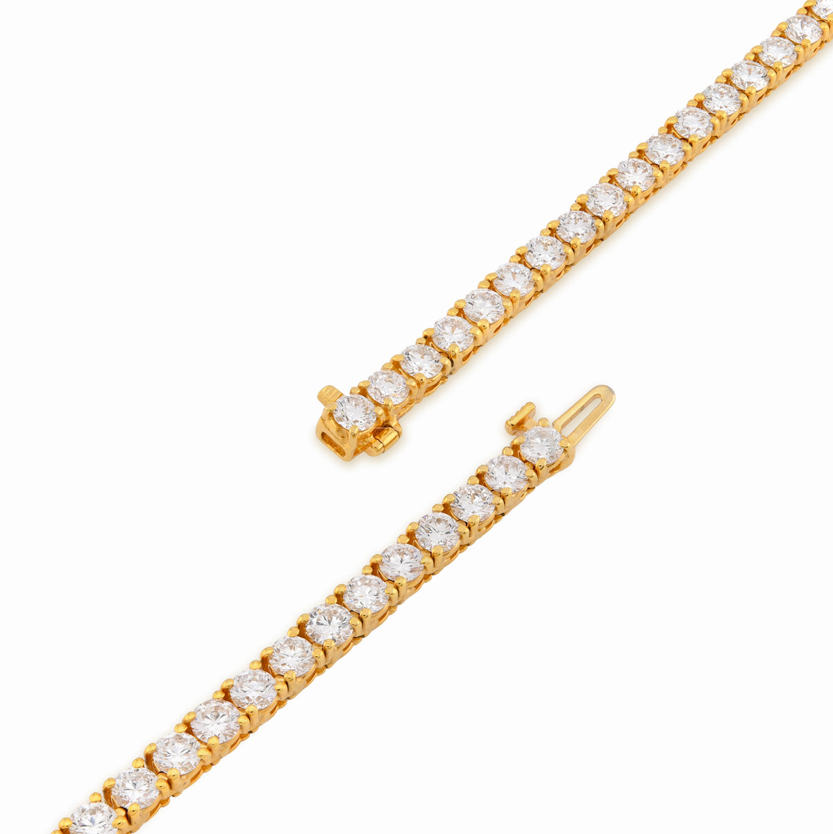 10K Yellow Gold 25.8CT Lab Diamond 25 pointer 22" Tennis Chain 3.5MM Men Women Necklace