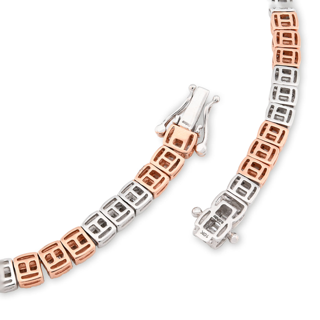 10K Rose/White Gold 9CT Natural Diamond Round/Baguette Tennis Chain 5MM Men Women 20" Chain