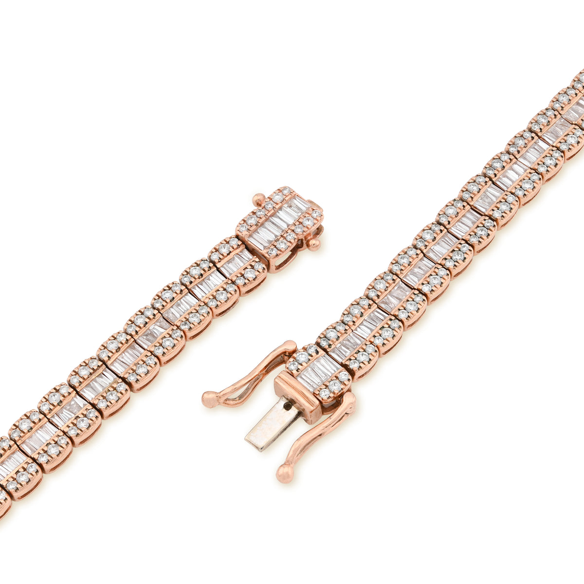 10K Rose Gold 15.4CT Natural Diamond Round/Baguette 7MM tennis Chain 7MM Men Women Necklace