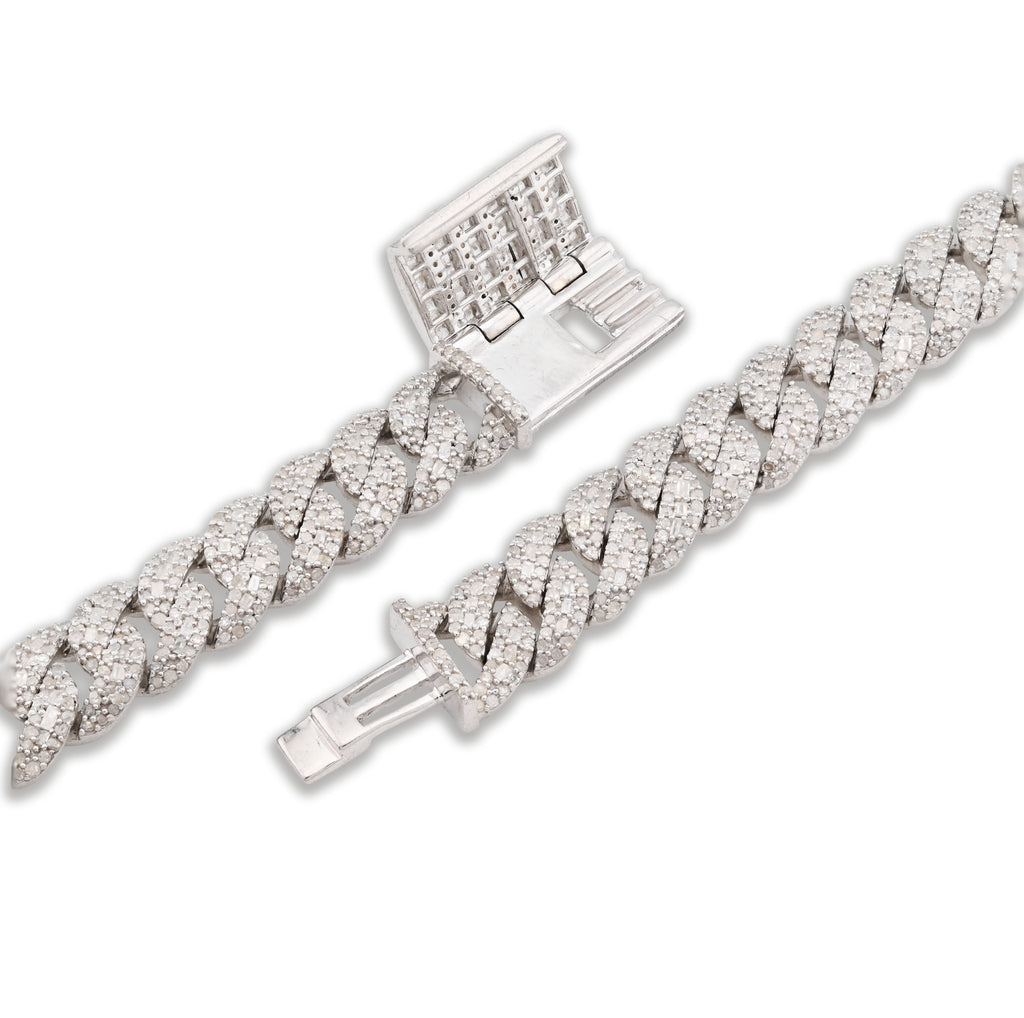 925 Sterling Silver 11.67 CT Natural Diamond 8 MM Cuban Link Necklace 22" Men Chain 72.6 g