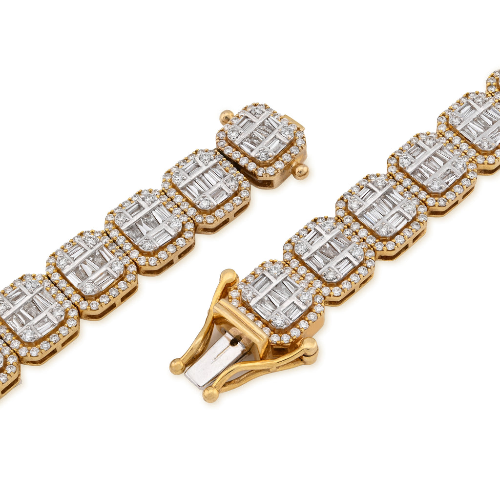 10K Yellow Gold 22.39CT Natural Diamond Baguette/Round 10MM Tennis 22" Chain Men Women 87g Necklace