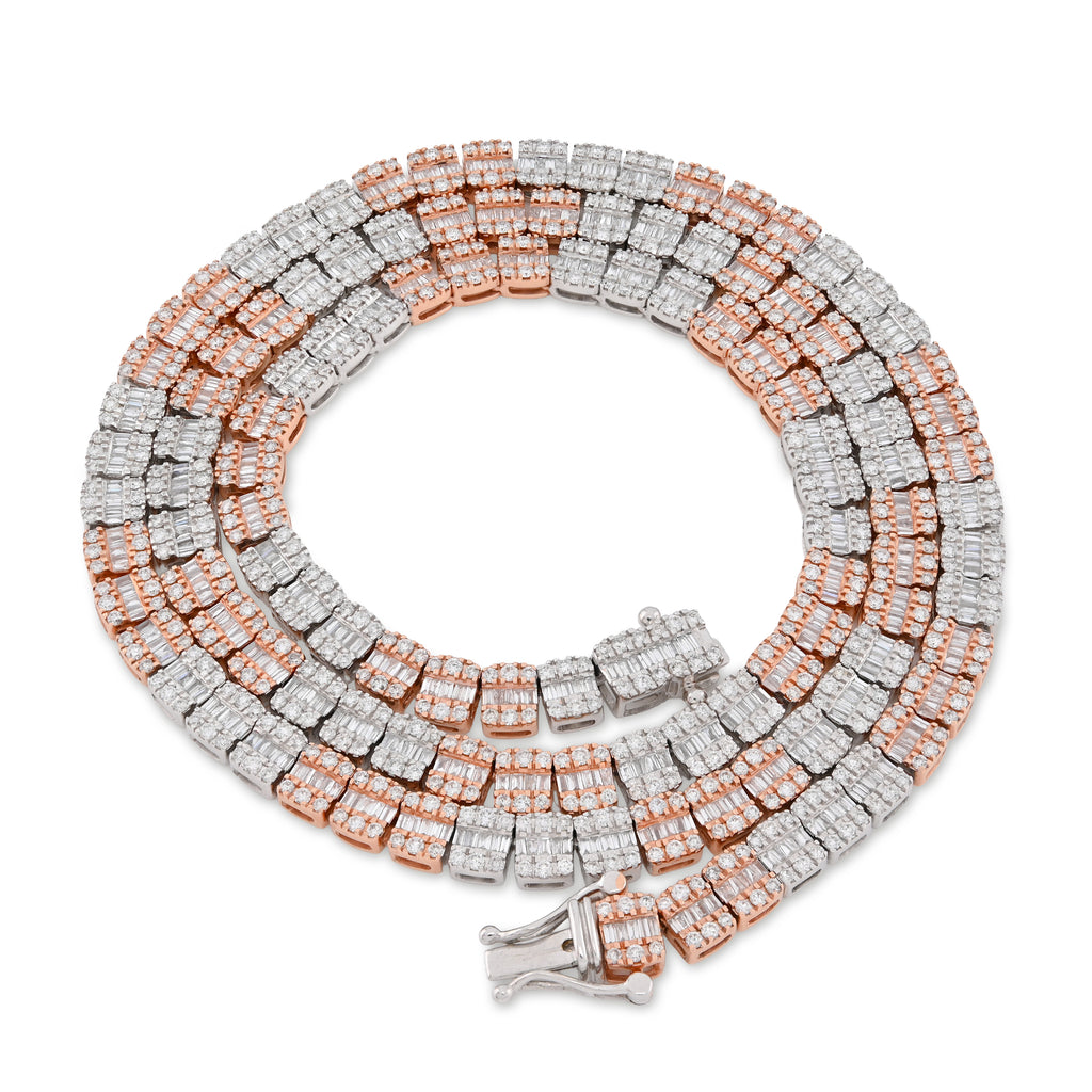 10K Rose/White Gold 9CT Natural Diamond Round/Baguette Tennis Chain 5MM Men Women 20" Chain