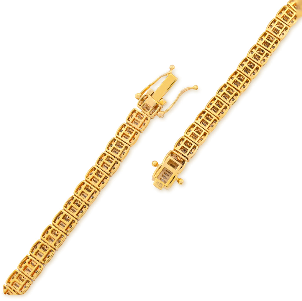 10K Yellow Gold 10.43CT Natural Diamond Round/Baguette 22" Tennis Necklace 5.5MM Men Women Chain