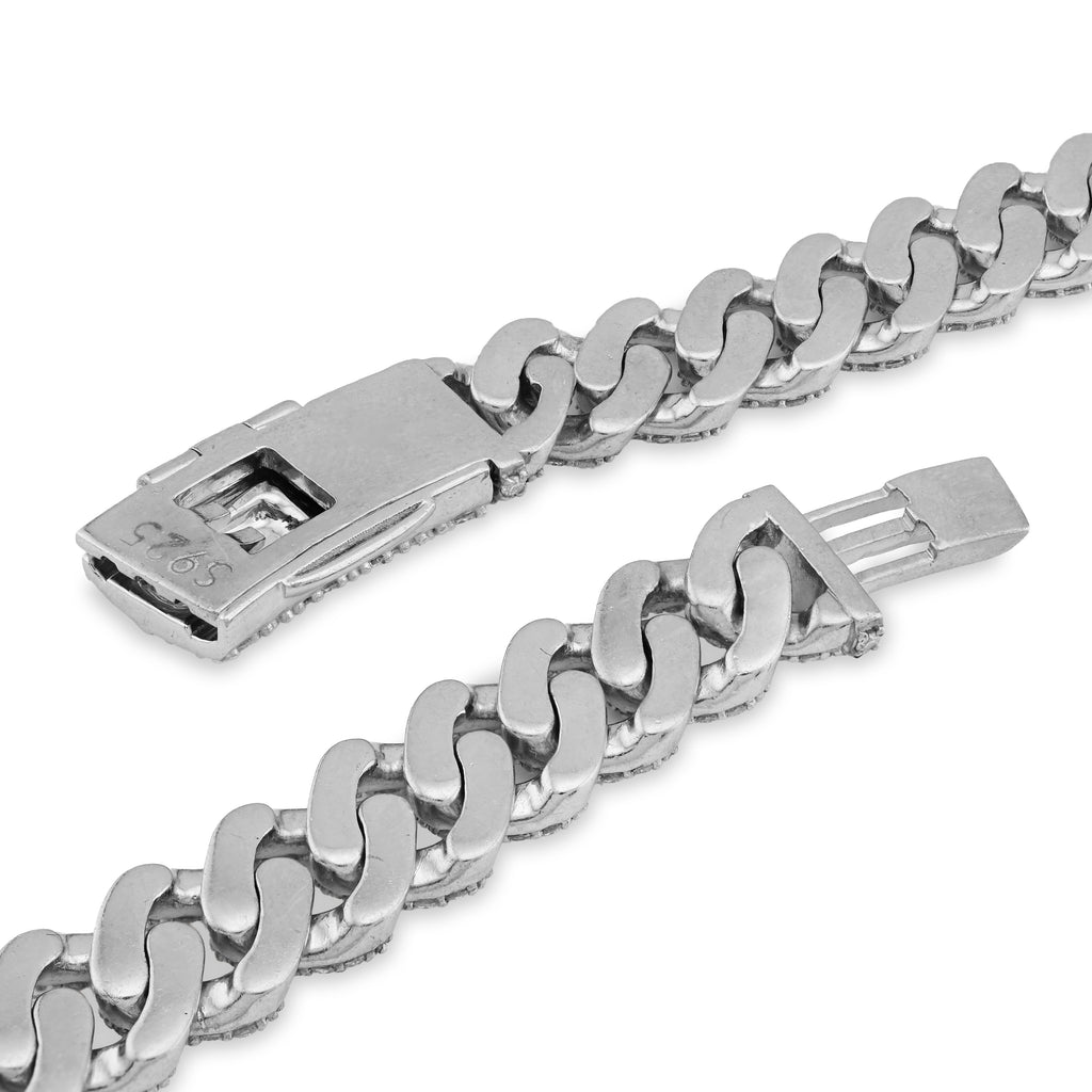 925 SS 20.61CT Lab Diamond 11MM Curb Cuban Link Chain 21" Men Necklace