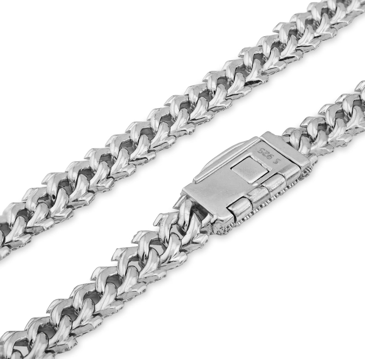 925 SS 9.7CT Natural Diamond Snake Cuban Link 8MM Chain Men Women 22" Necklace