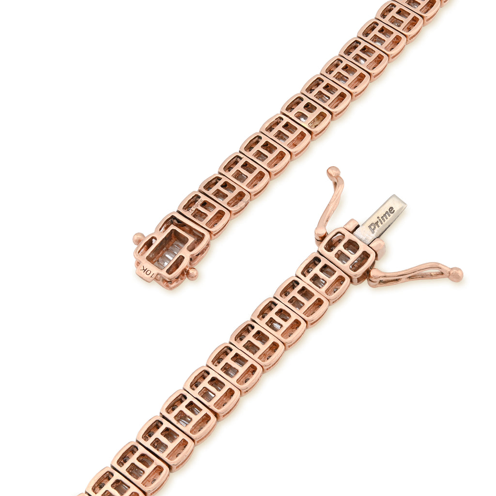 10K Rose Gold 15.4CT Natural Diamond Round/Baguette 7MM tennis Chain 7MM Men Women Necklace
