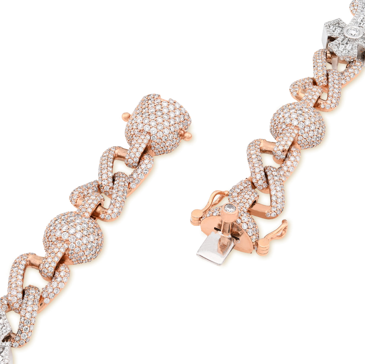 10K Rose/White Gold 2 Tone 28CT Natural Diamond Round/Baguette Cross & Infinity Link Chain 22" Necklace