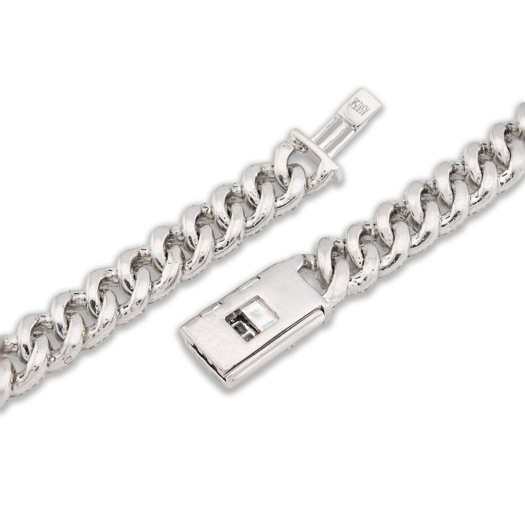 925 Sterling Silver 11.67 CT Natural Diamond 8 MM Cuban Link Necklace 22" Men Chain 72.6 g
