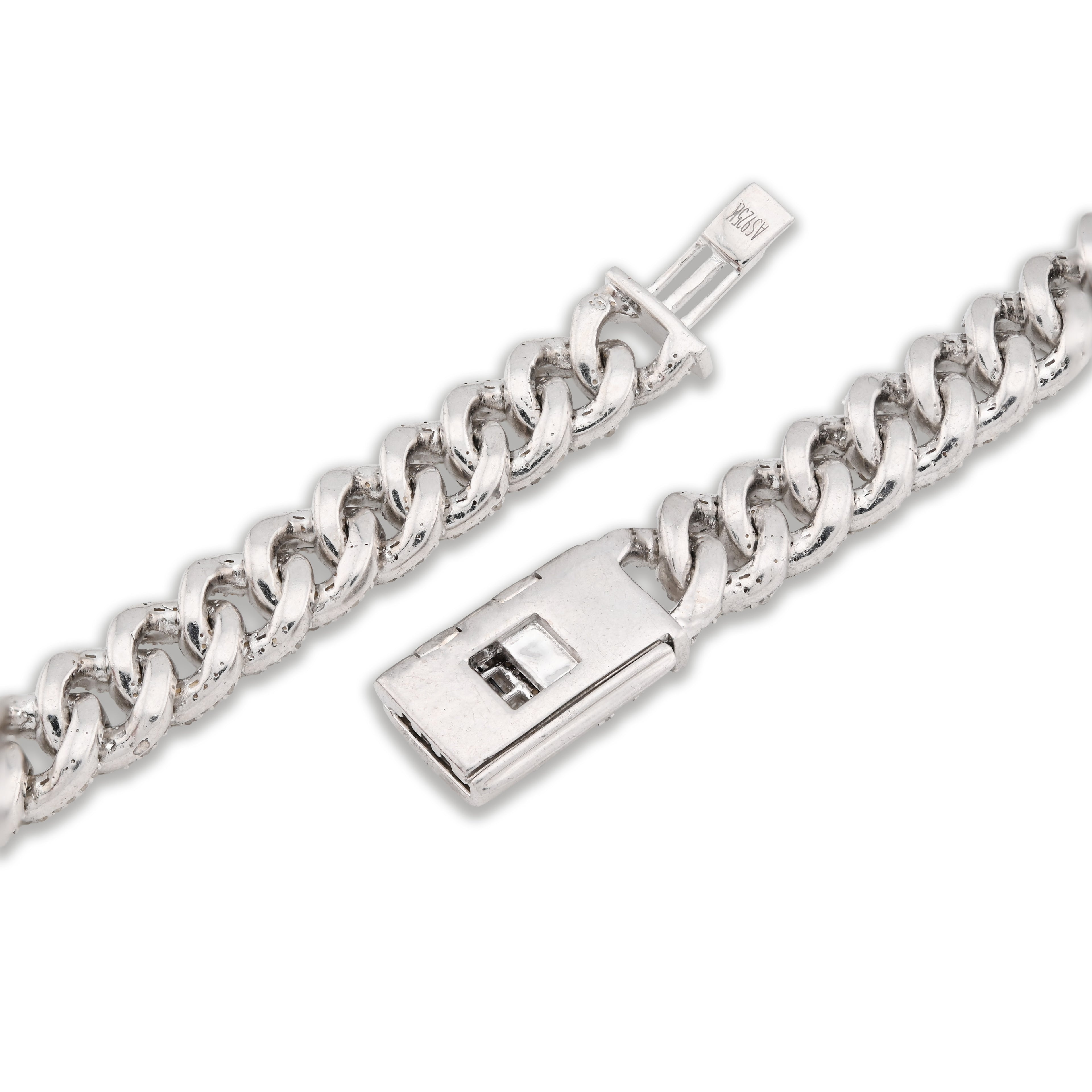 925 Sterling Silver 11.67 CT Natural Diamond 8 MM Cuban Link Necklace 22" Men Chain 72.6 g